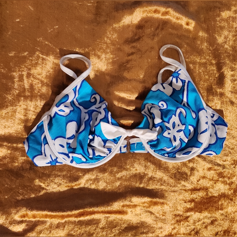 Vintage California Waves 1980s Black & Blue Floral Underwire Bikini Top